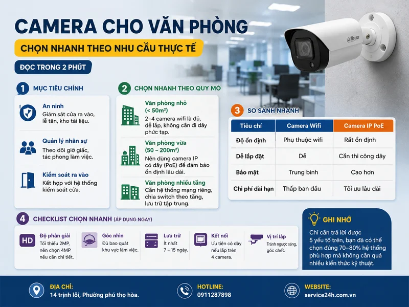 Camera cho văn phòng: Chọn nhanh theo nhu cầu thực tế (đọc trong 2 phút)