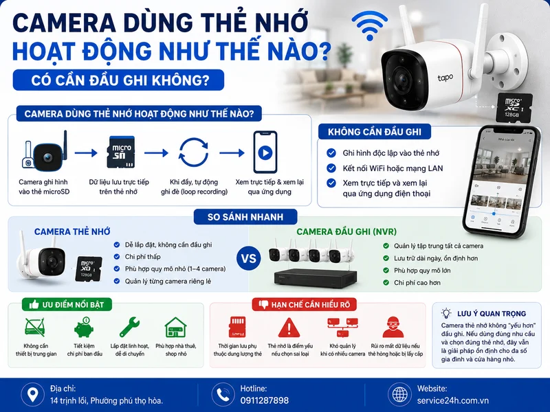 Camera dùng thẻ nhớ hoạt động như thế nào? Có cần đầu ghi không?