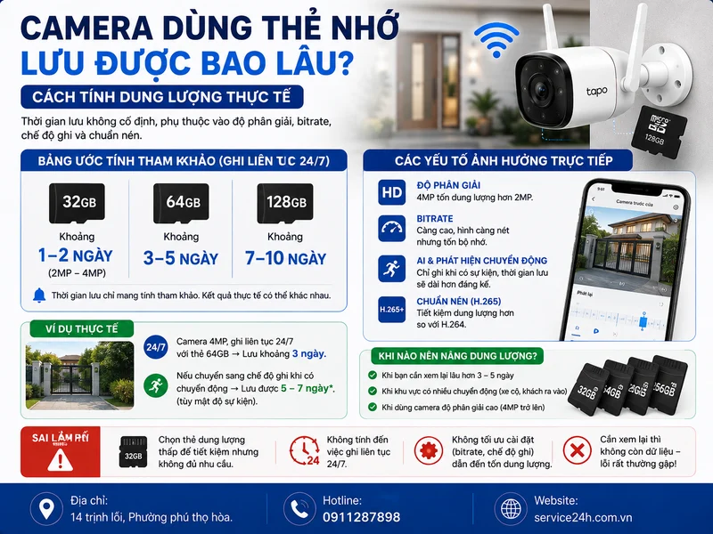Camera dùng thẻ nhớ lưu được bao lâu? Cách tính dung lượng thực tế