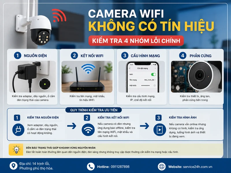 Camera wifi không có tín hiệu: kiểm tra 4 nhóm lỗi chính