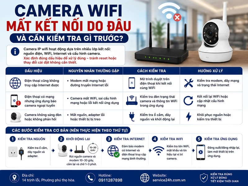 Camera wifi mất kết nối do đâu và cần kiểm tra gì trước