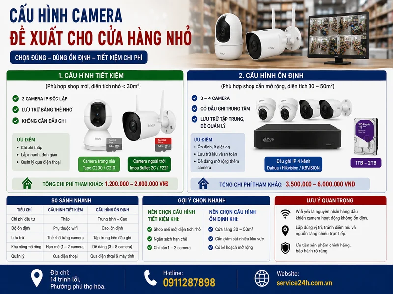 Cấu hình camera đề xuất cho cửa hàng nhỏ theo ngân sách
