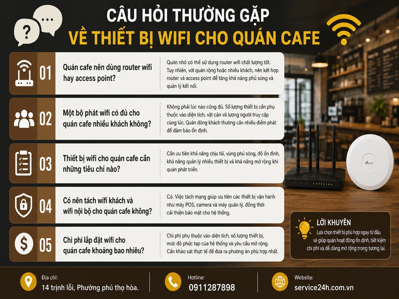 Câu hỏi thường gặp về thiết bị wifi cho quán cafe