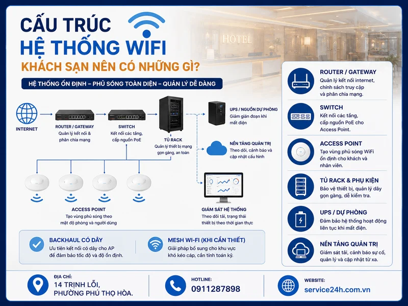 Cấu trúc hệ thống wifi khách sạn nên có những gì?