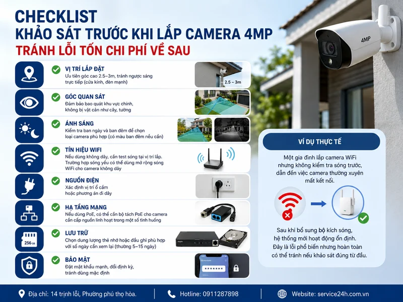 Checklist khảo sát trước khi lắp camera 4MP: tránh lỗi tốn chi phí về sau