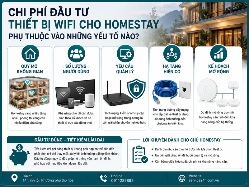 Chi phí đầu tư thiết bị wifi cho homestay phụ thuộc vào những yếu tố nào?