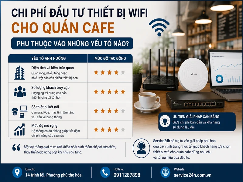 Chi phí đầu tư thiết bị wifi cho quán cafe phụ thuộc vào những yếu tố nào?