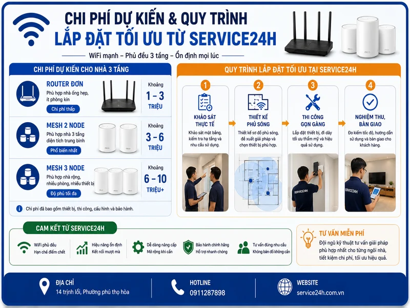 Chi phí dự kiến & quy trình lắp đặt tối ưu từ Service24h