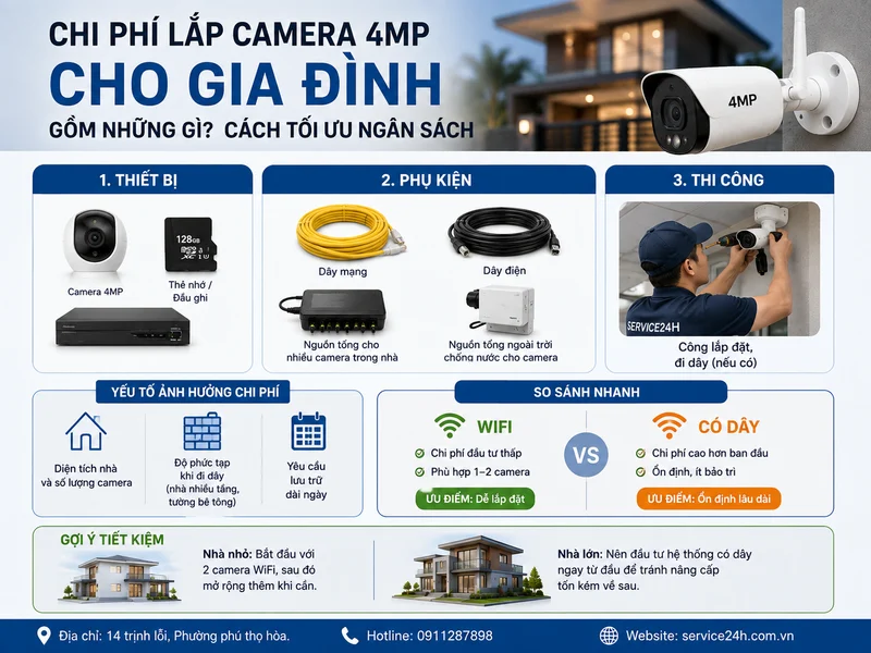 Chi phí lắp camera 4MP cho gia đình gồm những gì? Cách tối ưu ngân sách