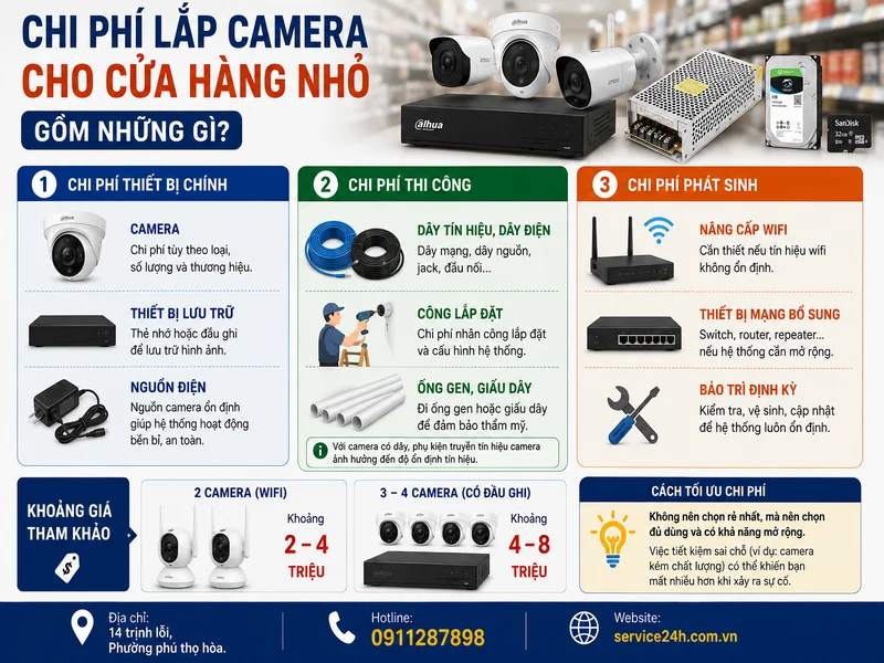 Chi phí lắp camera cho cửa hàng nhỏ gồm những gì?