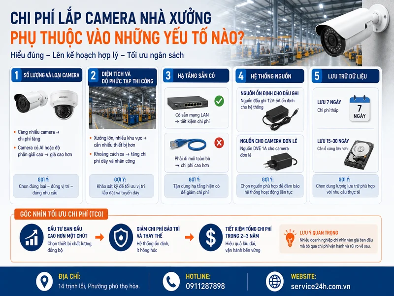 Chi phí lắp camera nhà xưởng phụ thuộc vào những yếu tố nào?
