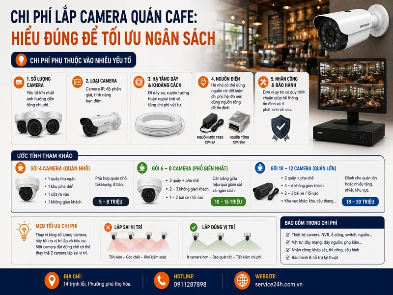 Chi phí lắp camera quán cafe: hiểu đúng để tối ưu ngân sách