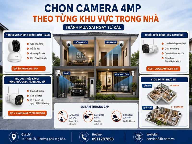 Chọn camera 4MP theo từng khu vực trong nhà: tránh mua sai ngay từ đầu