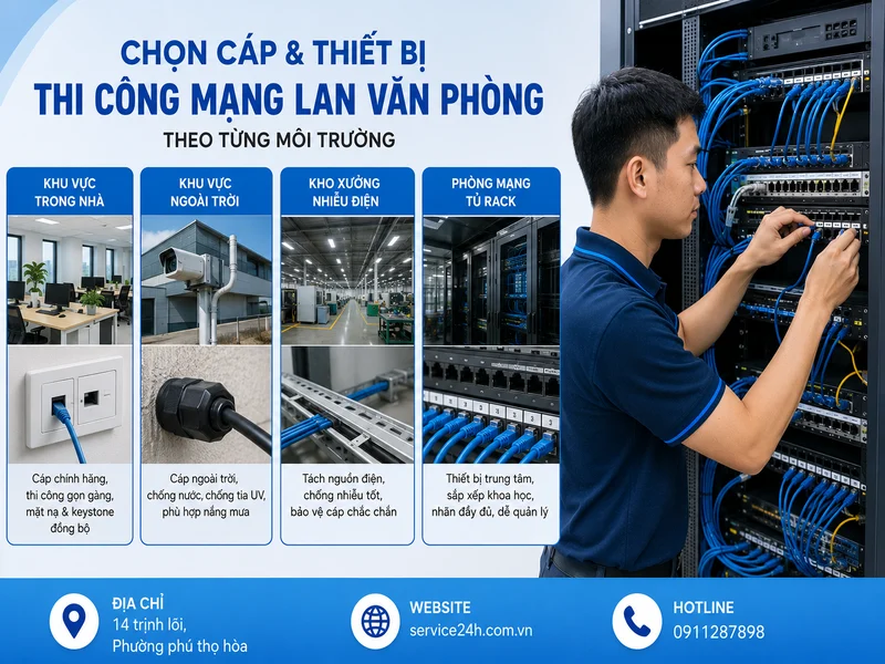 Chọn cáp và thiết bị khi Thi công mạng LAN văn phòng theo từng môi trường