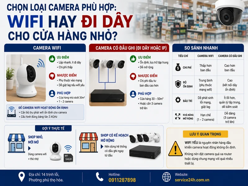 Chọn loại camera phù hợp: Wifi hay đi dây cho cửa hàng nhỏ?