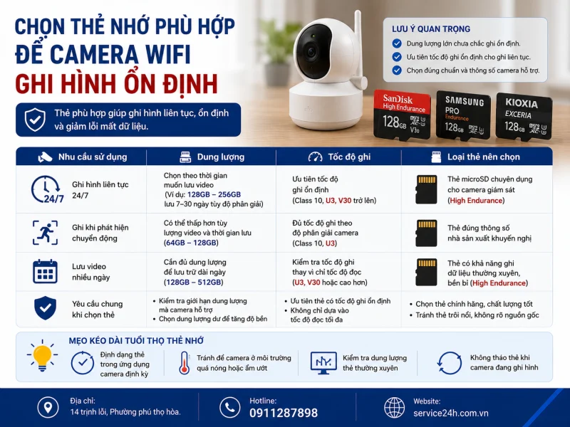 Chọn thẻ nhớ phù hợp để camera wifi ghi hình ổn định