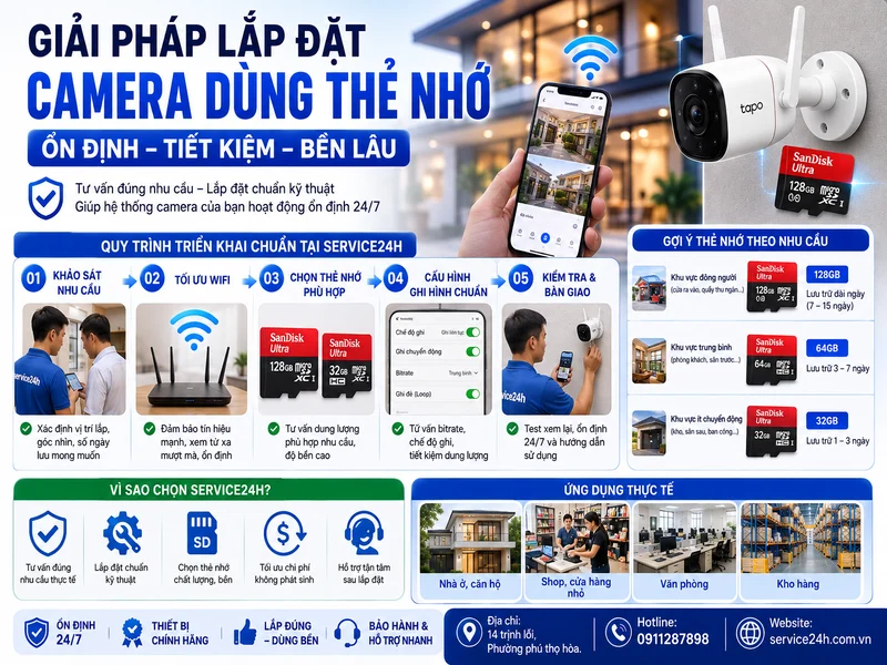 Giải pháp lắp đặt camera dùng thẻ nhớ ổn định từ service24h