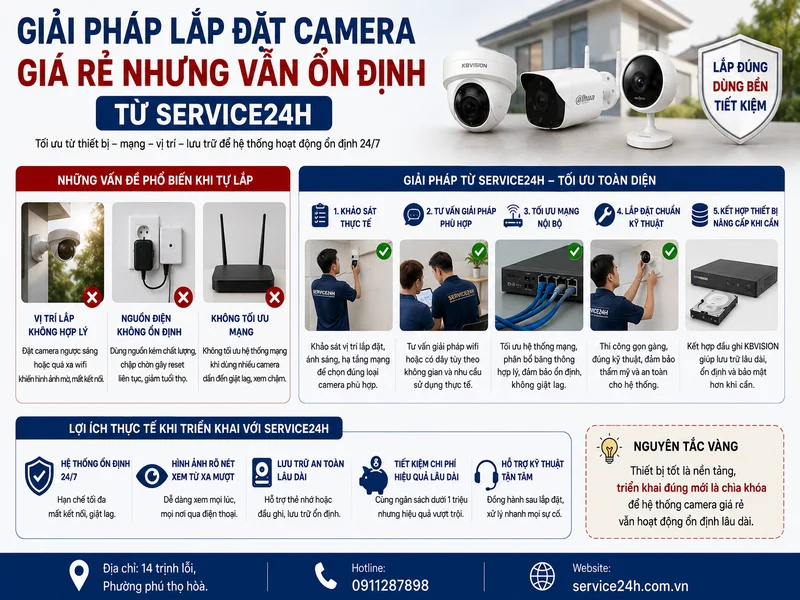 Giải pháp lắp đặt camera giá rẻ nhưng vẫn ổn định từ Service24h
