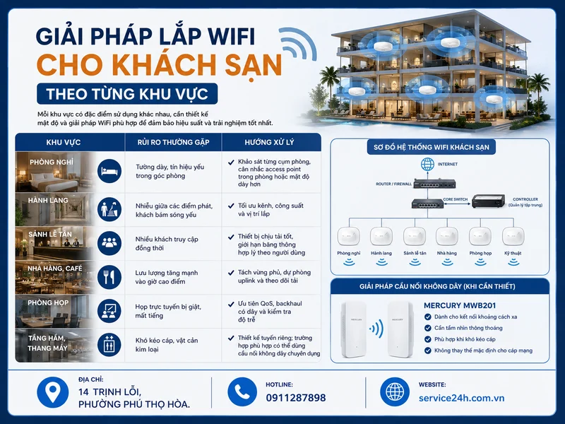 Giải pháp lắp wifi cho khách sạn theo từng khu vực