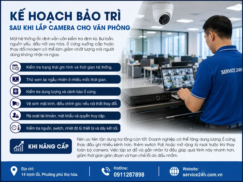 Kế hoạch bảo trì sau khi lắp camera cho văn phòng