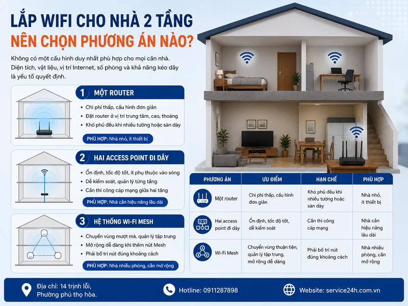 Lắp wifi cho nhà 2 tầng nên chọn phương án nào?