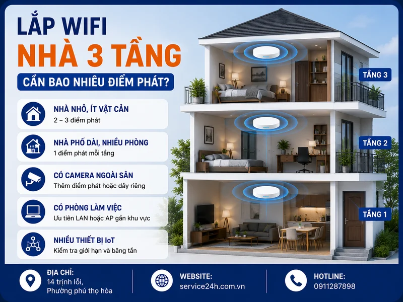 Lắp wifi cho nhà 3 tầng cần bao nhiêu điểm phát?