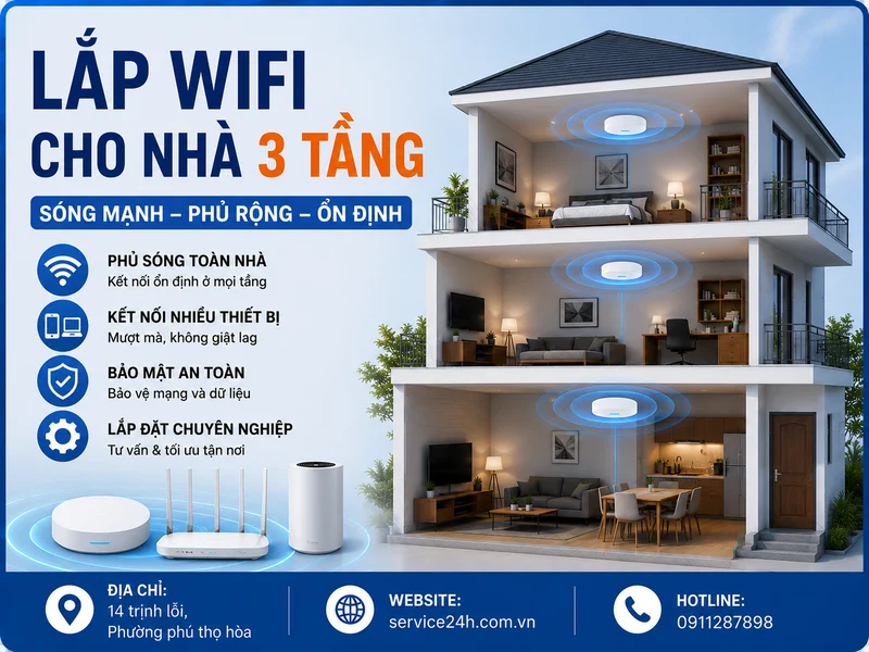 Lắp wifi cho nhà 3 tầng: Giải pháp ổn định, dễ nâng cấp, phủ sóng toàn diện