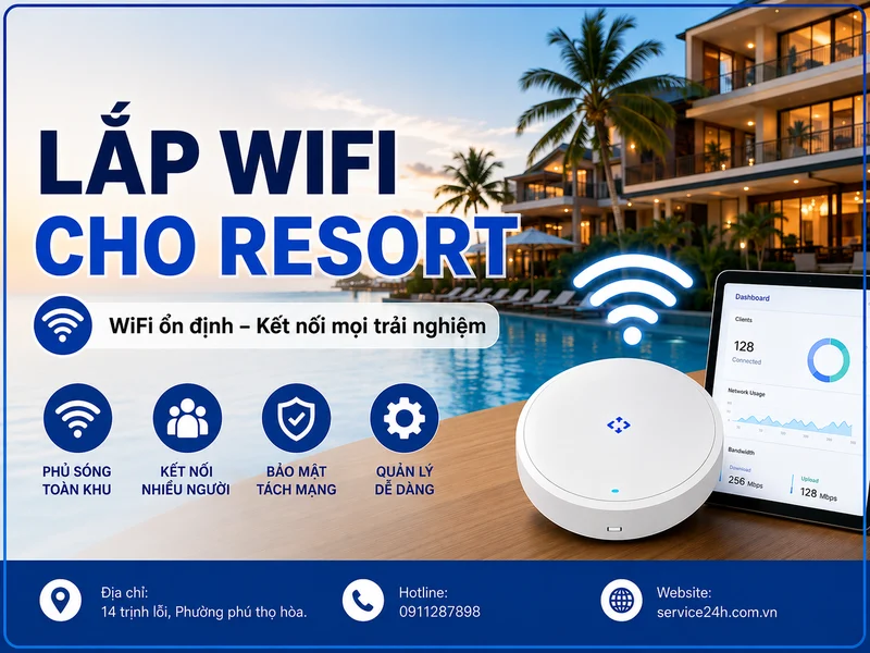 Lắp wifi cho resort: Giải pháp ổn định, bảo mật và dễ mở rộng
