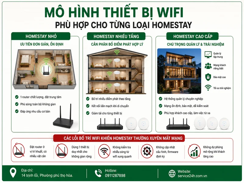 Mô hình thiết bị wifi phù hợp cho từng loại homestay