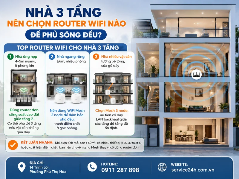 Nhà 3 tầng nên chọn router WiFi nào để phủ sóng đều?