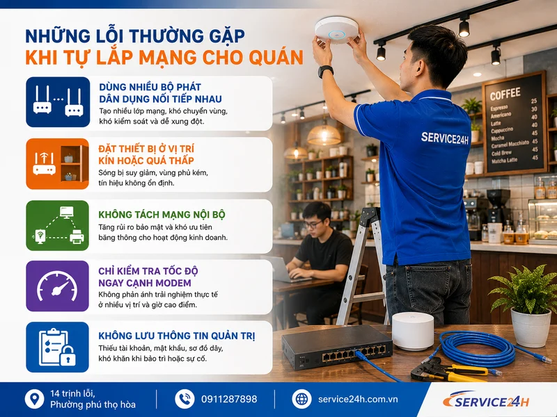 Những lỗi thường gặp khi tự lắp mạng cho quán