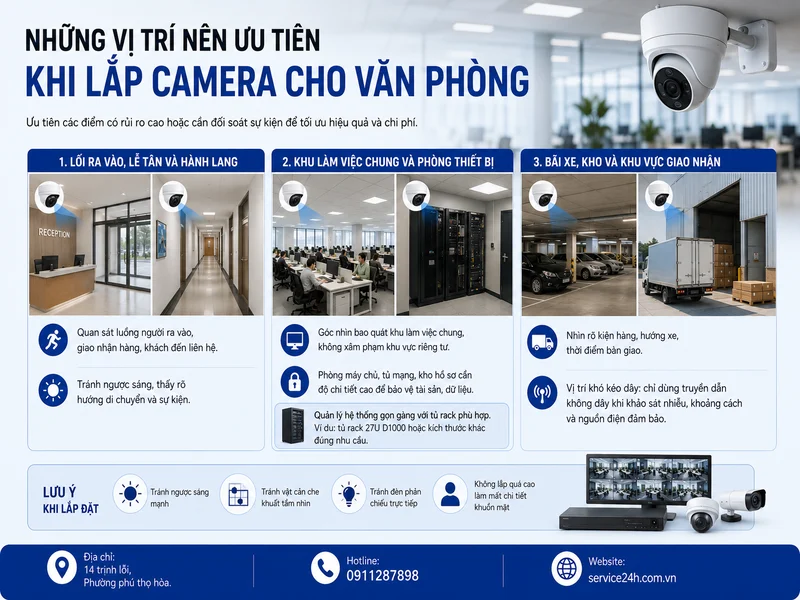 Những vị trí nên ưu tiên khi lắp camera cho văn phòng
