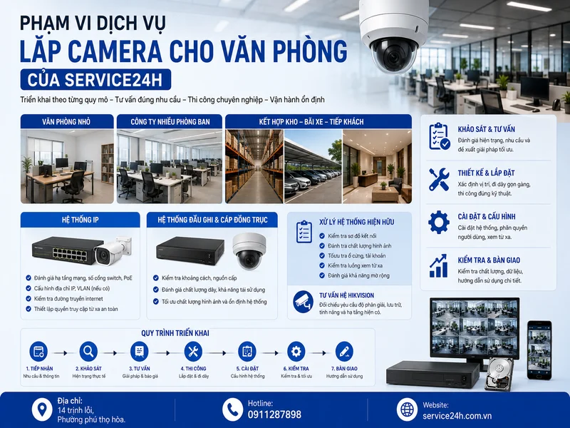 Phạm vi dịch vụ lắp camera cho văn phòng của Service24h