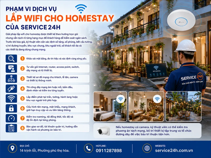 Phạm vi dịch vụ lắp wifi cho homestay của service24h