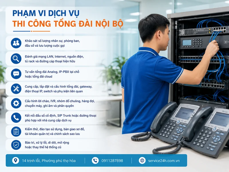 Phạm vi dịch vụ thi công tổng đài nội bộ