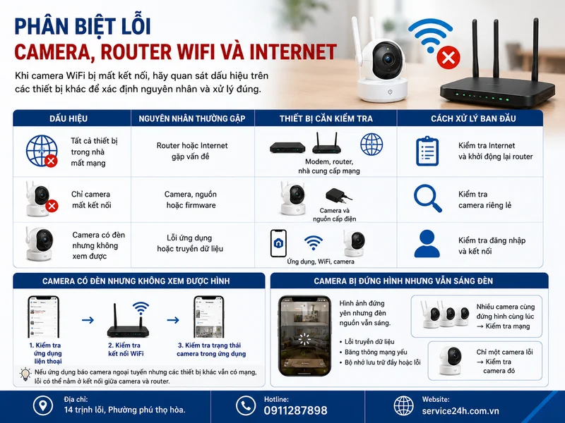 Phân biệt lỗi camera, router WiFi và Internet