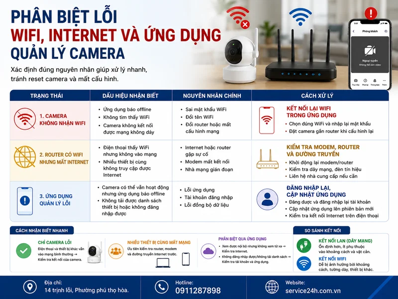 Phân biệt lỗi WiFi, Internet và ứng dụng quản lý camera