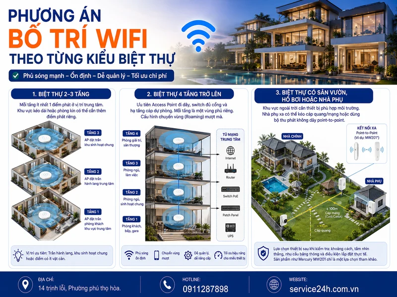 Phương án bố trí wifi theo từng kiểu biệt thự