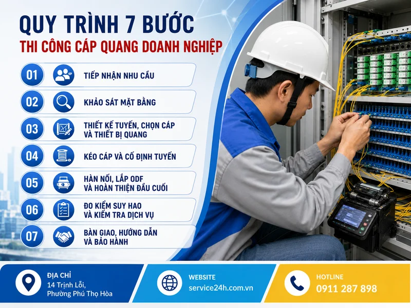 Quy trình 7 bước thi công cáp quang doanh nghiệp