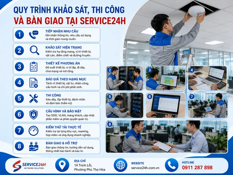 Quy trình khảo sát, thi công và bàn giao tại service24h