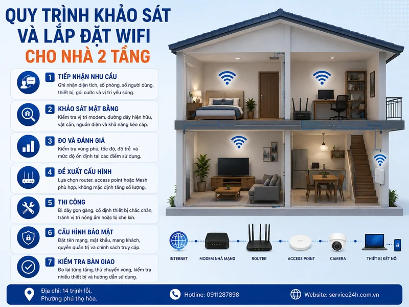 Quy trình khảo sát và lắp đặt wifi cho nhà 2 tầng