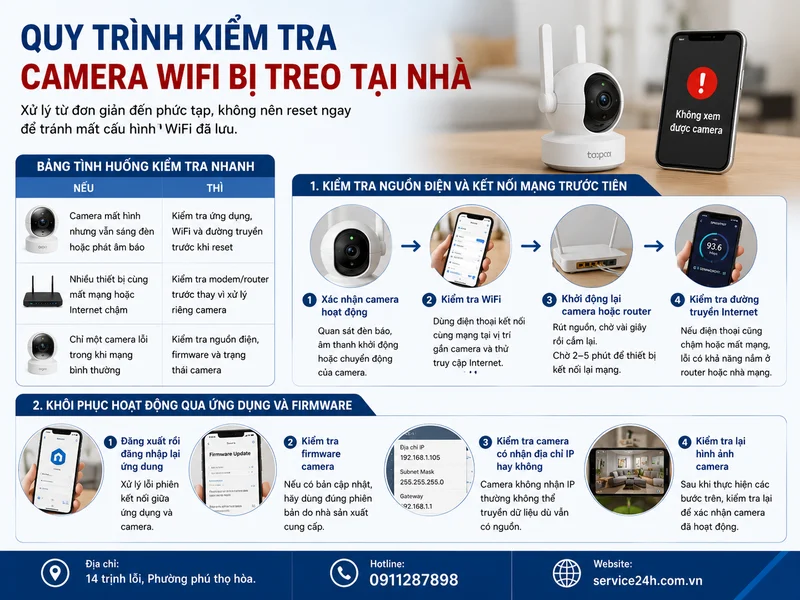 Quy trình kiểm tra camera wifi bị treo tại nhà