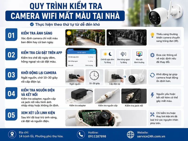 Quy trình kiểm tra camera wifi mất màu tại nhà