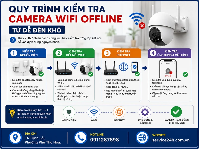 Quy trình kiểm tra camera wifi offline từ dễ đến khó