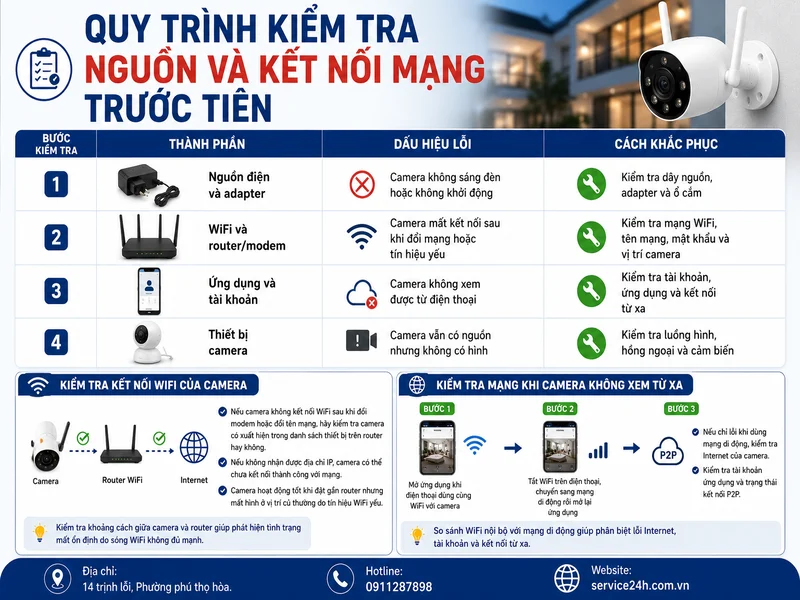 Quy trình kiểm tra nguồn và kết nối mạng trước tiên