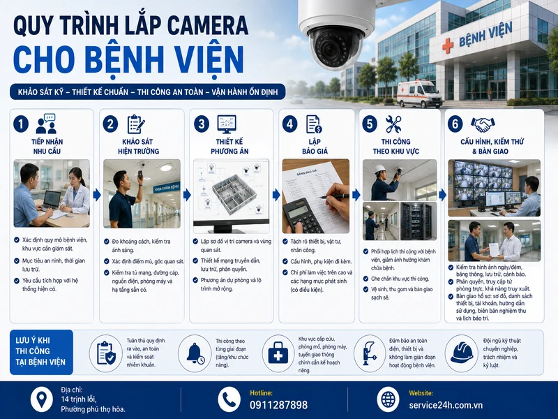 Quy trình lắp camera cho bệnh viện từ khảo sát đến bàn giao