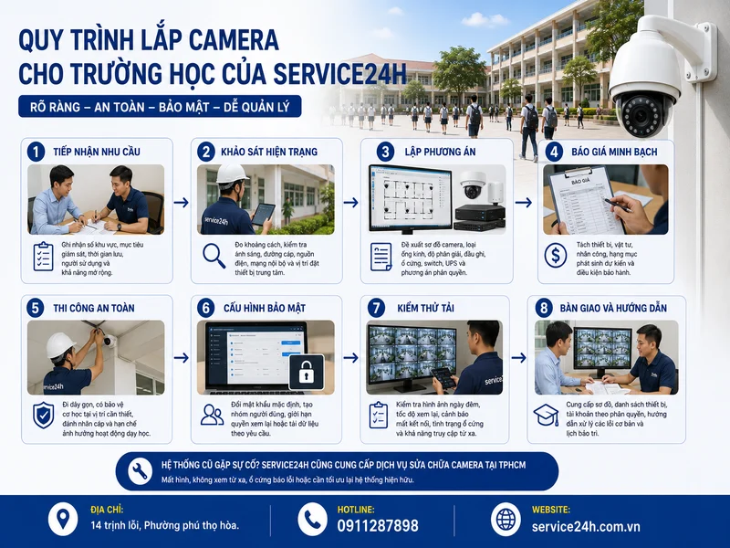 Quy trình lắp camera cho trường học của service24h