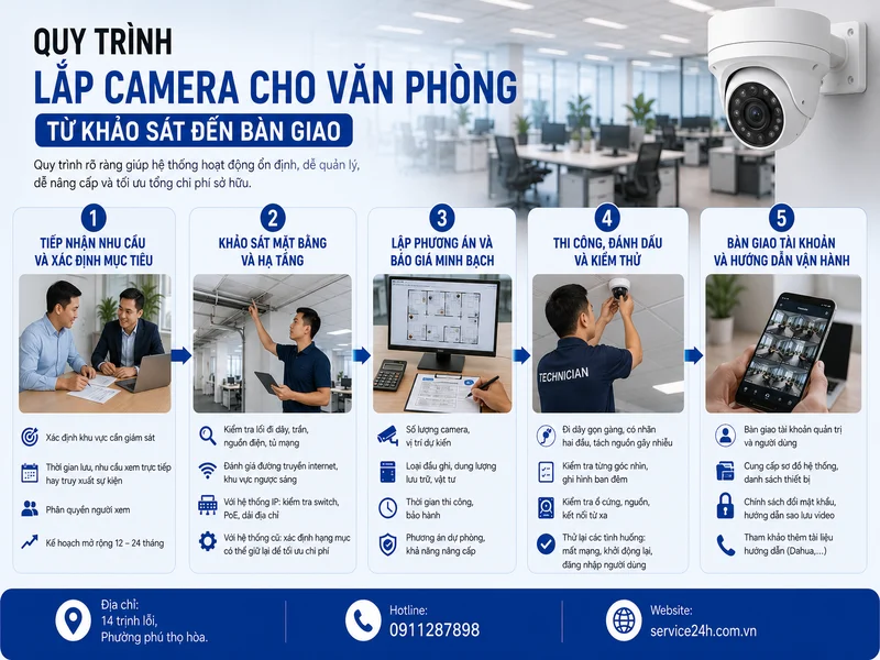 Quy trình lắp camera cho văn phòng từ khảo sát đến bàn giao