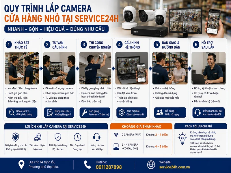 Quy trình lắp camera cửa hàng nhỏ tại service24h