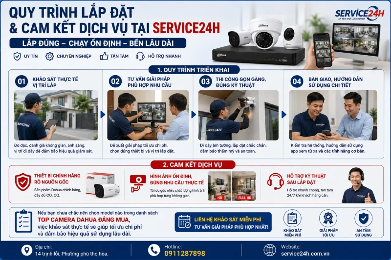 Quy trình lắp đặt & cam kết dịch vụ tại Service24h